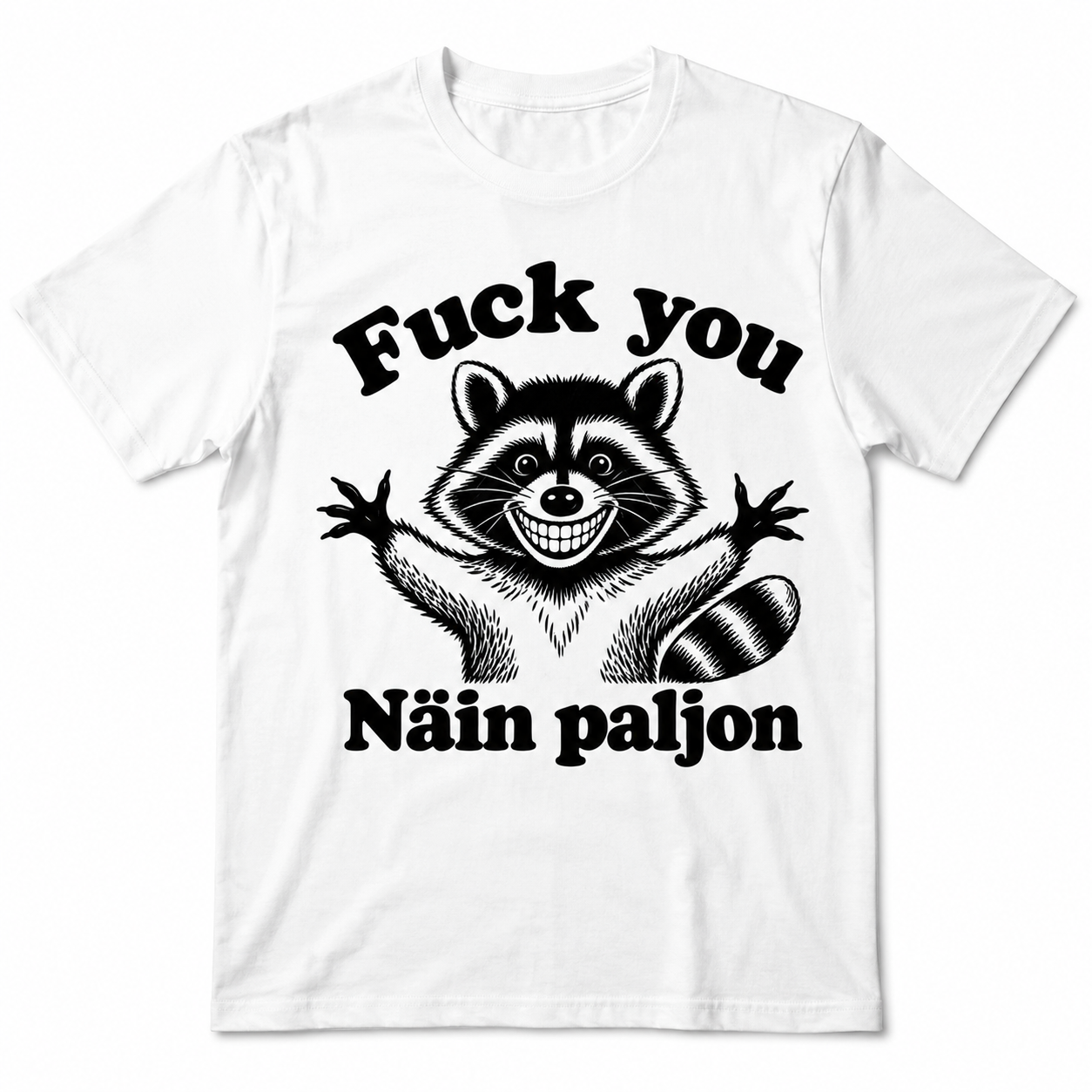 Fuck You – Näin paljon – Hauska T-paita pesukarhulla