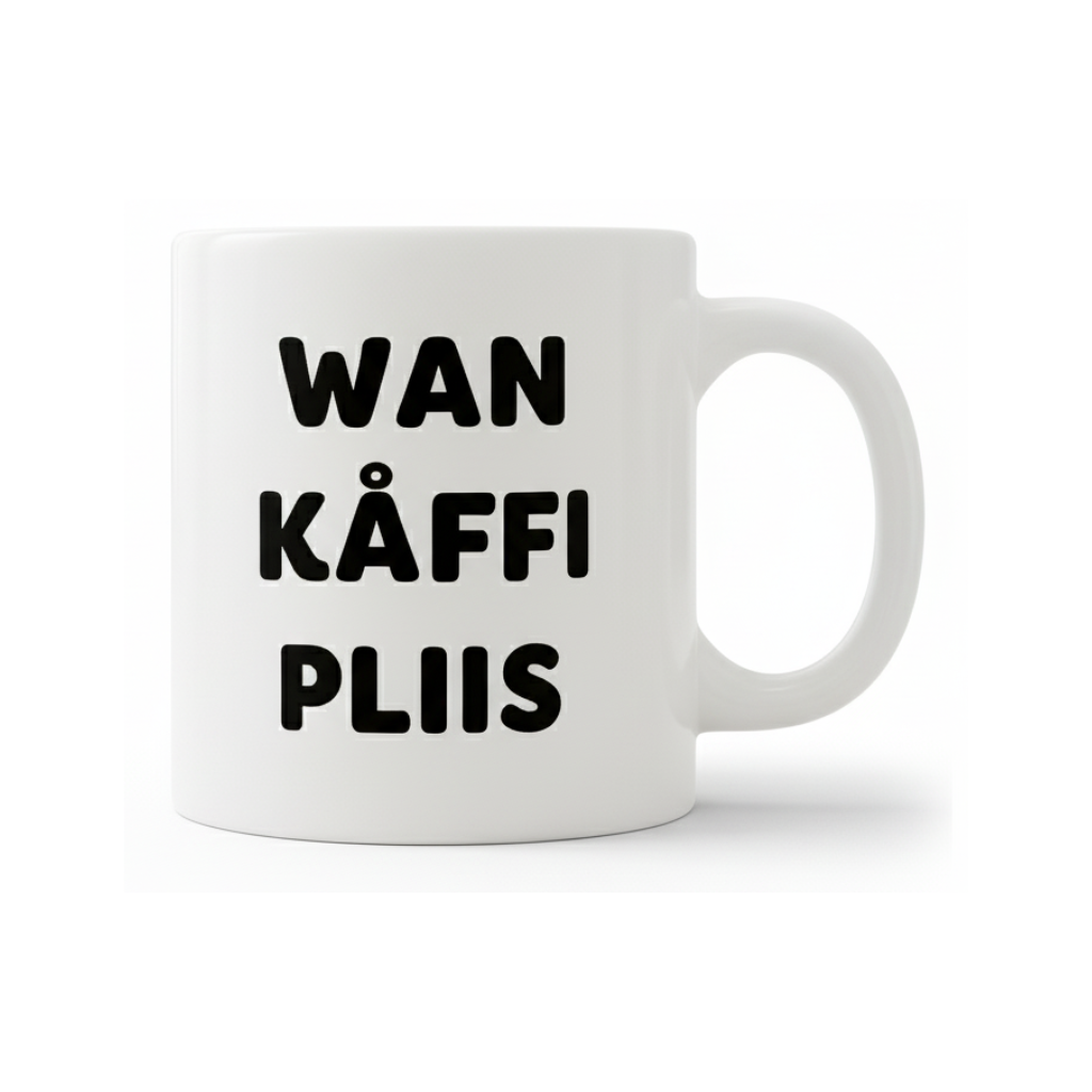 Svengelska mugg – Wan kåffi plis