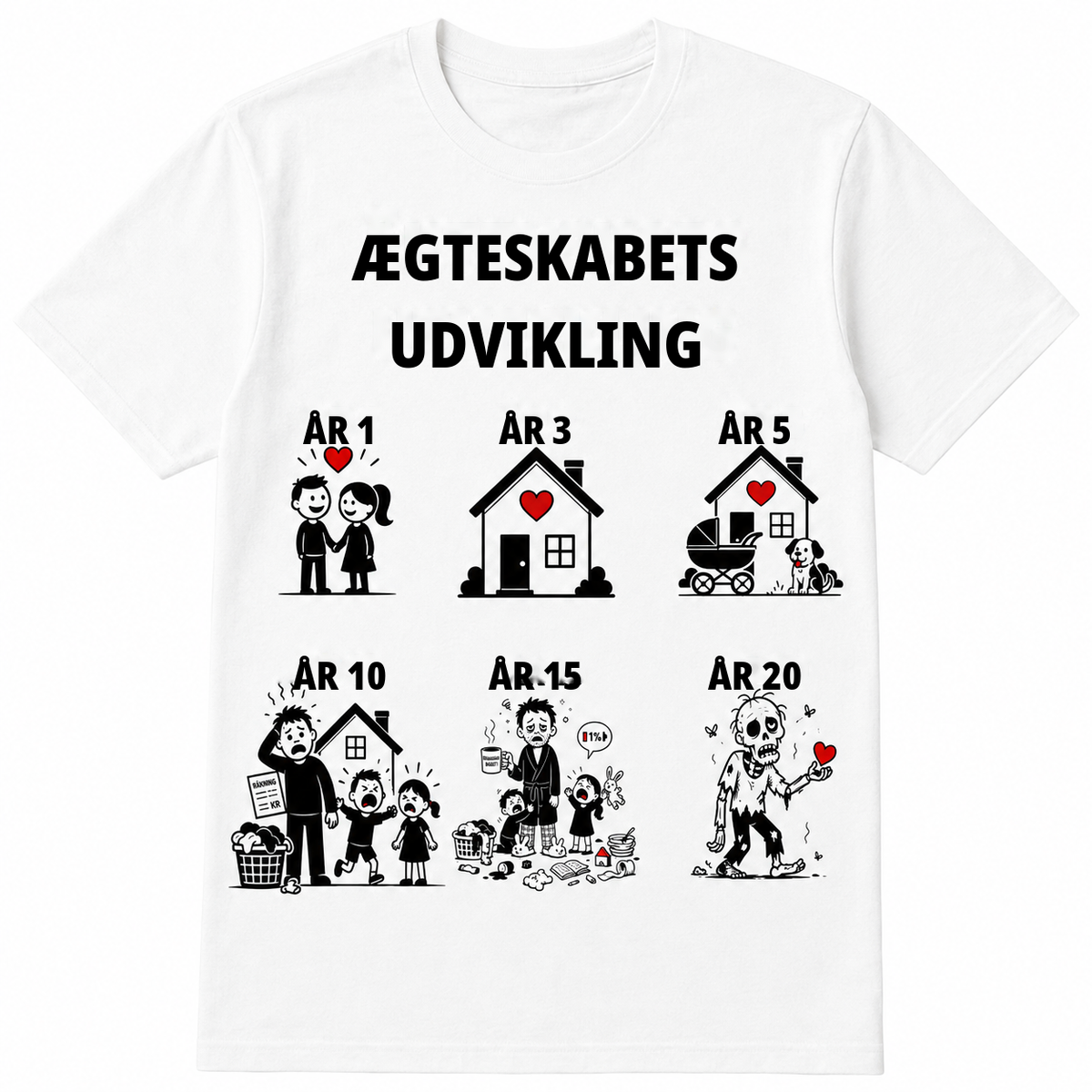 Ægteskabets udvikling – Sjov t-shirt