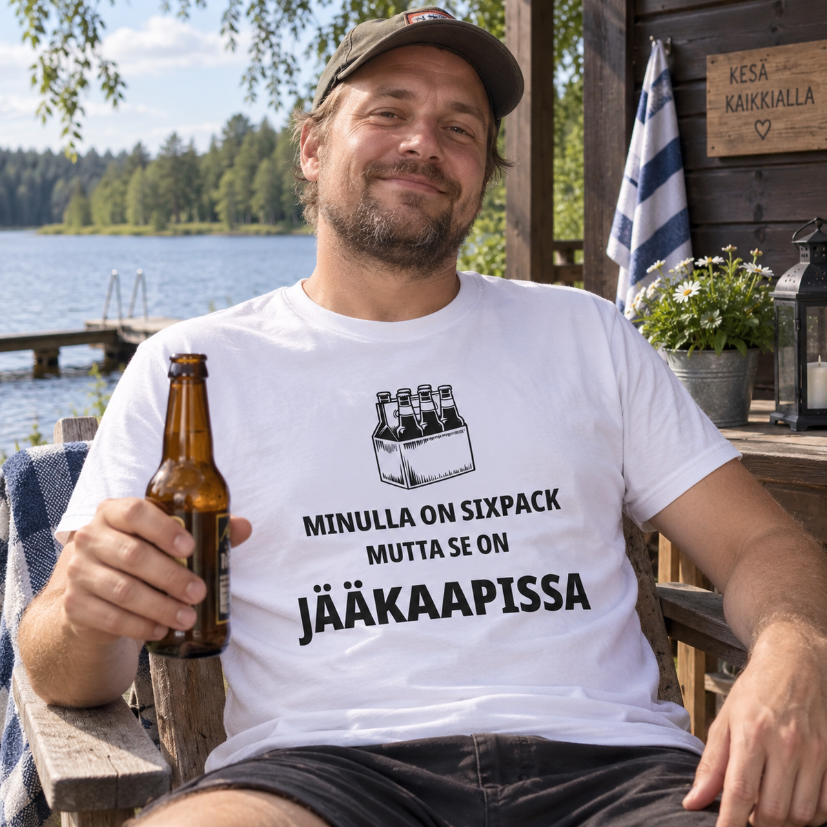 Six-pack T-paita – Minulla on six-pack, mutta se on jääkaapissa