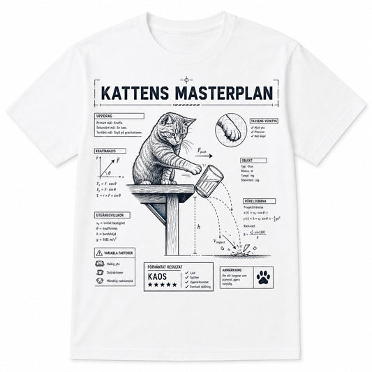 Kattens mesterplan – Sjov katte-t-shirt