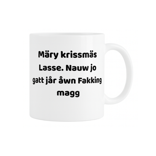 Svengelska mugg – Märy krissmäs [valfritt namn]