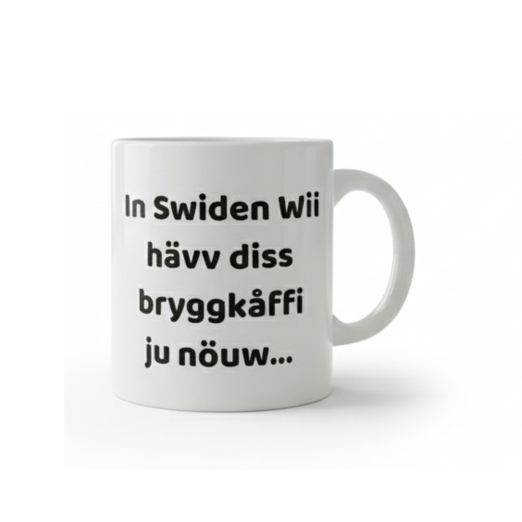 Svengelska mugg – In Swiden wii hävv diss bryggkåffi ju nöuw